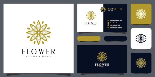 Logo di lusso a linea mono floreale con design di biglietti da visita Vettore Premium