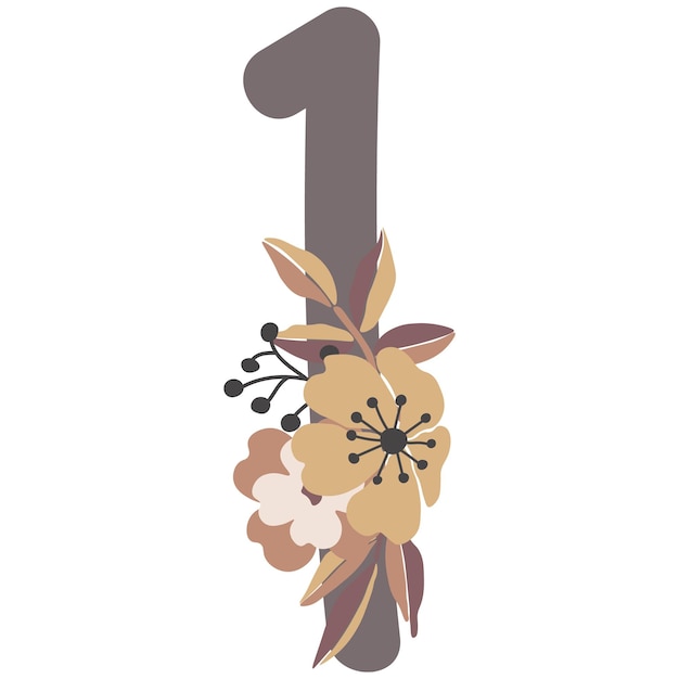 Flower numbers, flower compositions, cute graphic elements to create your own designs