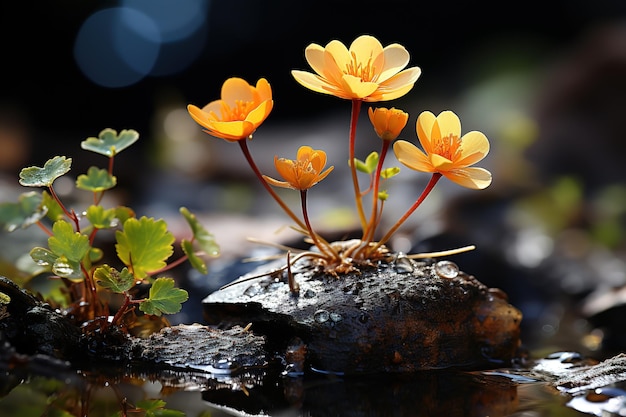 ベクトル カンデュラの花は朝の日光で露の滴を浴びている