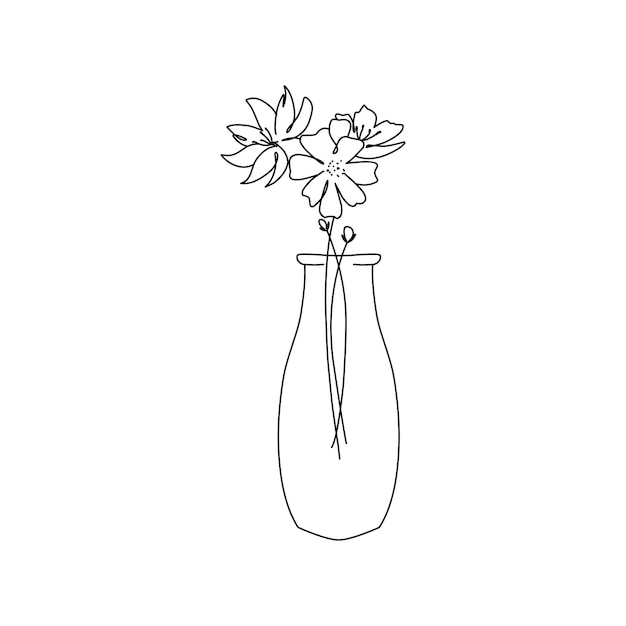 Vector flower one line drawing art continuous line drawing flowers in a vase concept hand drawing sketch