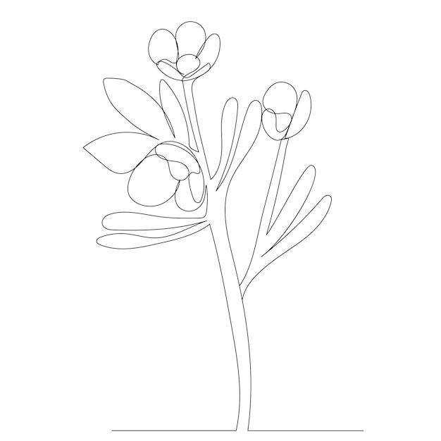 Flower one line drawing outline vector