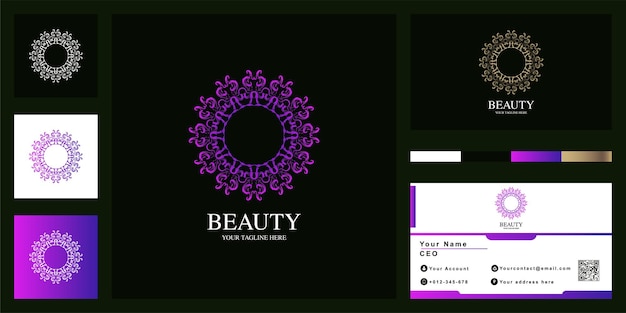 Flower or ornament luxury logo template design with business card.