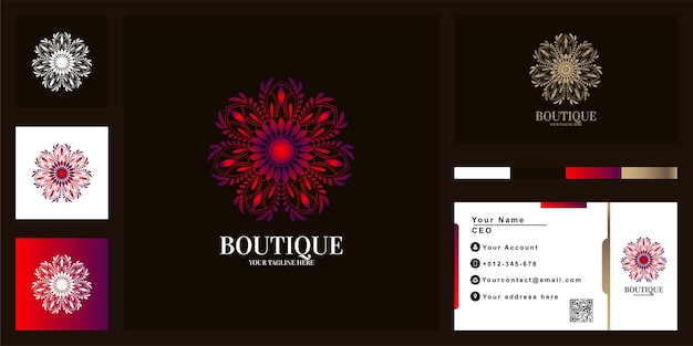 Flower or ornament luxury logo template design with business card.