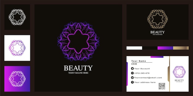 Flower or ornament luxury logo template design with business card.