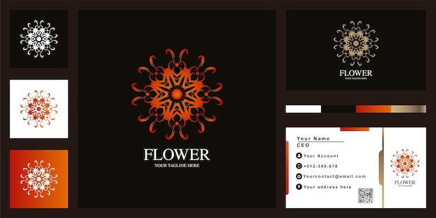 Flower or ornament luxury logo template design with business card.