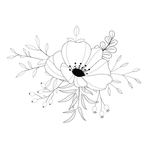 Flower outline black and white coloring page