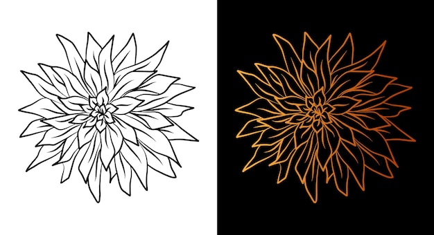 花のアウトラインアイコンシンプルな落書きスケッチ線画スタイル黒と金の花植物学セット美しさエレガントなロゴデザイン要素グラフィック孤立したシンボル描画フラット形状結婚式のタトゥープリントカード