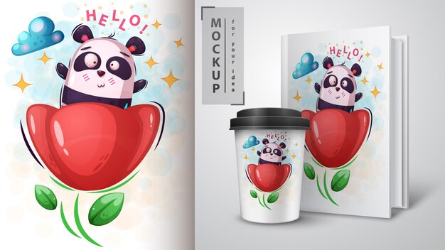 Flower and panda poster and merchandising