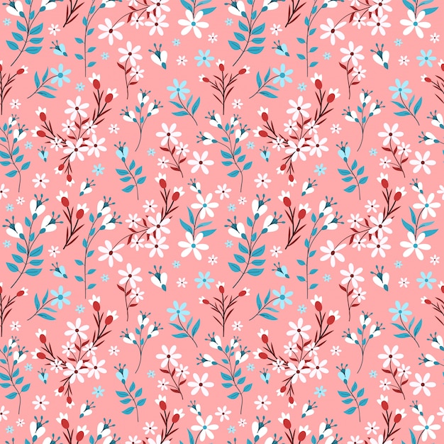 Flower pastel color Seamless Pattern with pink background