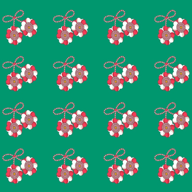 Flower pattern on green background. Baba Marta