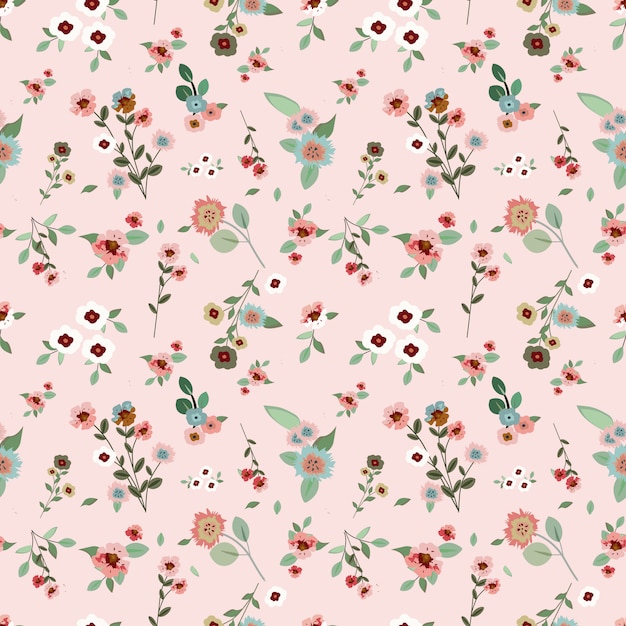 Vector flower pattern, pink flowers seamless background