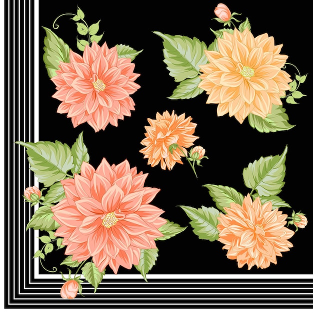 flower pattern for scarf and textile print Silk scarf design vector background