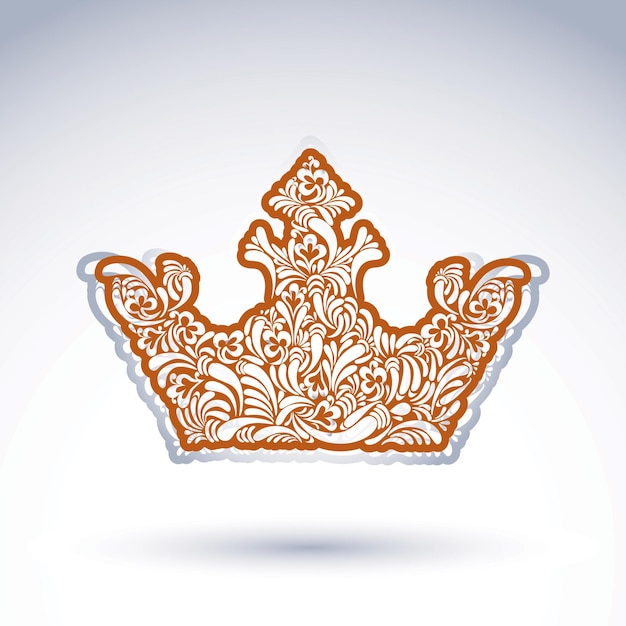 Vector flower-patterned imperial crown isolated on white background. floral decorated majestic coronet, imperial theme vector design element.