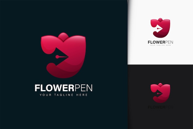 Flower pen logo design with gradient