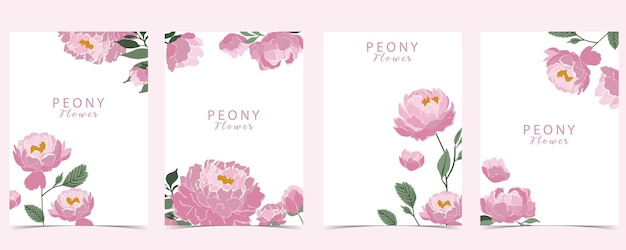 花牡丹の背景セット誕生日招待状ポストカードとステッカーの編集可能なベクトル図