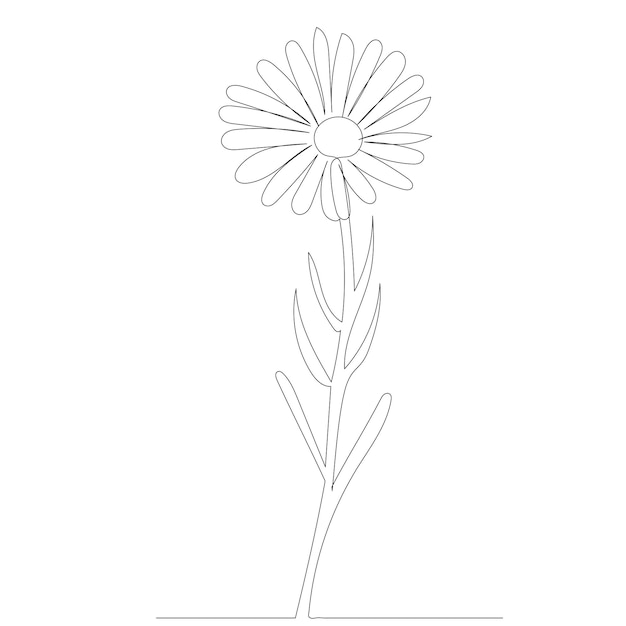 Flower plant one line drawing outline isolated