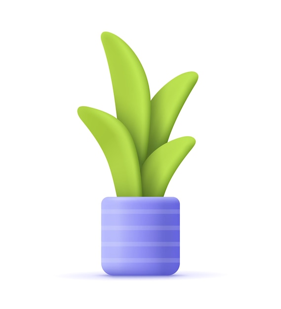 Flower plant with leaves in pot Gardening concept 3d vector icon Cartoon minimal style