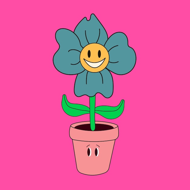 Flower pot Abstract cartoon character with a face Hand drawn vector illustration Botanical pot