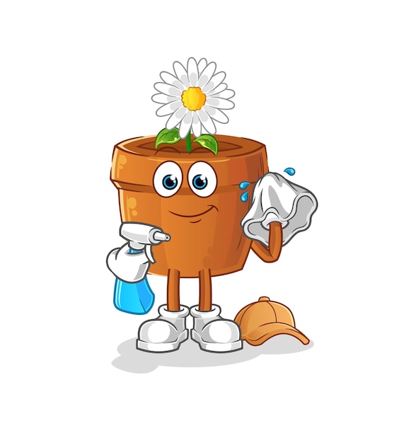 Flower pot cleaner vector. cartoon character