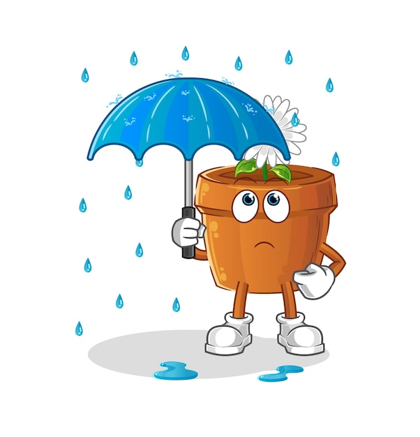 Flower pot holding an umbrella illustration character vector