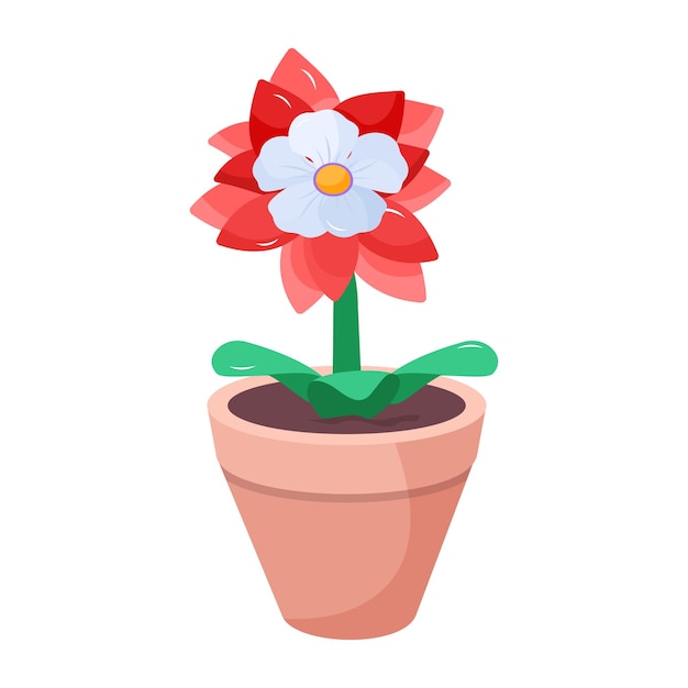 A flower in a pot is shown with a white center.