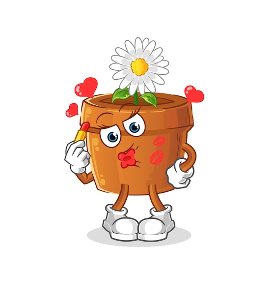 Flower pot make up mascot. cartoon vector