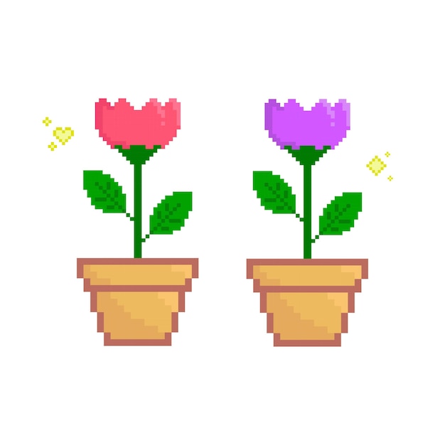 Vector flower in the pot pixel art