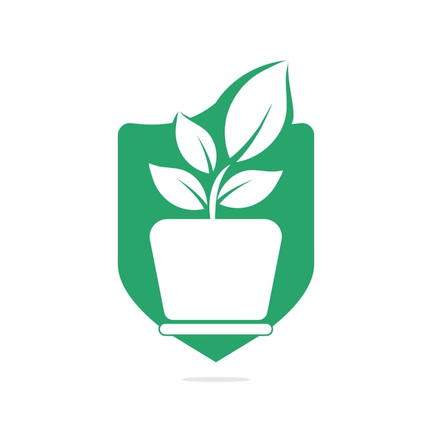Flower pot and plant vector logo design