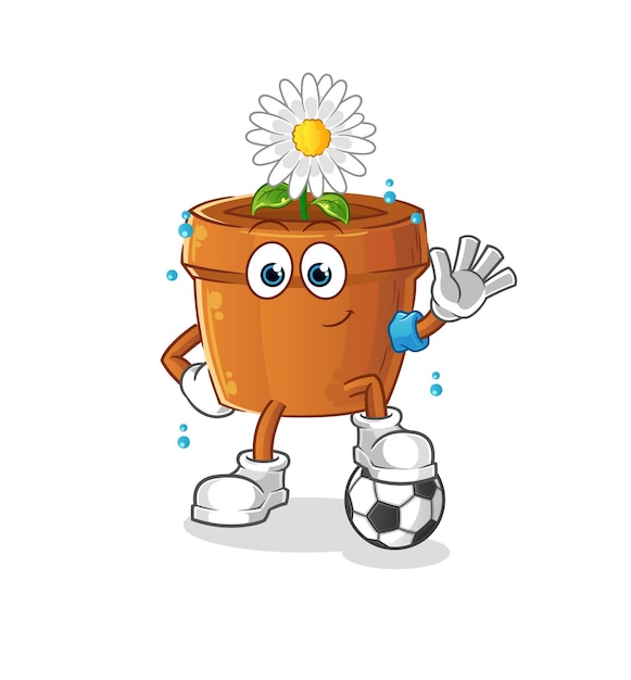 Flower pot playing soccer illustration. character vector