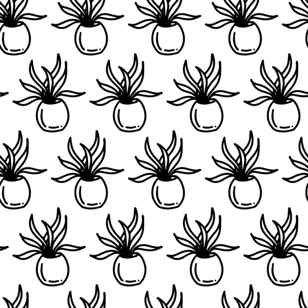 Flower in pot seamless pattern doodle houseplant in pot outline pattern cartoon flower in pot with stems and leaves wrapper wallpaper for gift textile decoration floral flower pattern outline