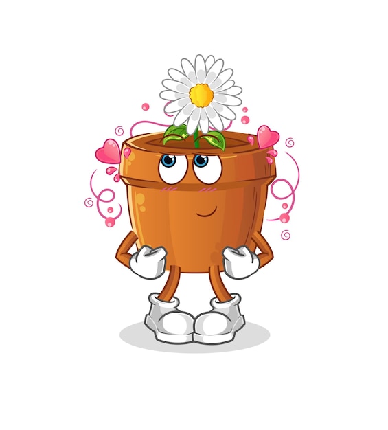 Vettore timido vaso di fiori. personaggio dei cartoni animati