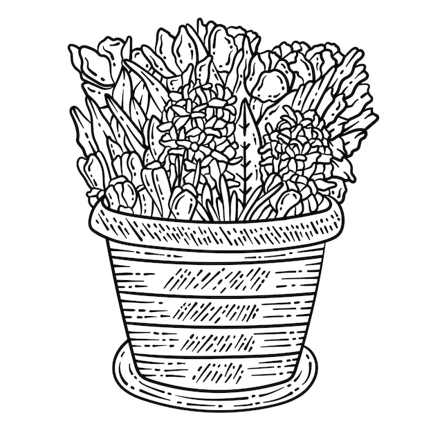 Flower Pot Spring Coloring Page for Adults