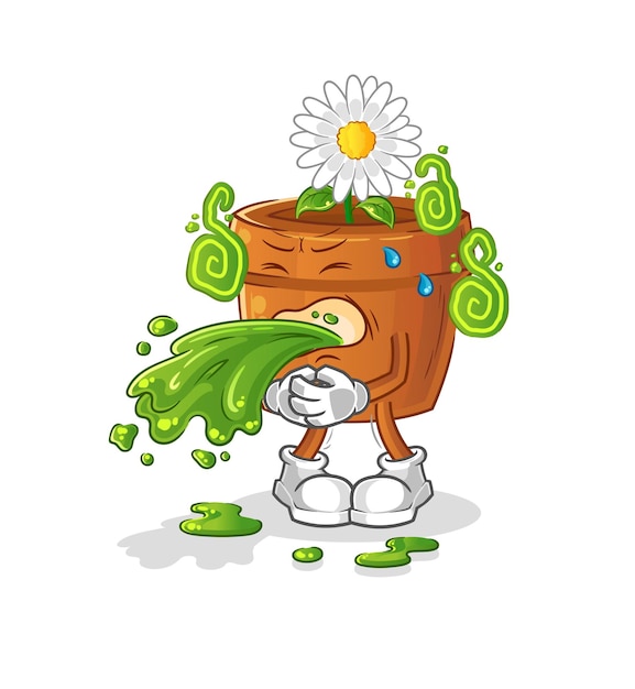 Flower pot throw up cartoon. cartoon mascot vector