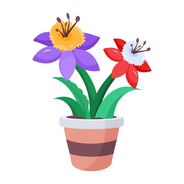 A flower pot with a red and purple flower in it.