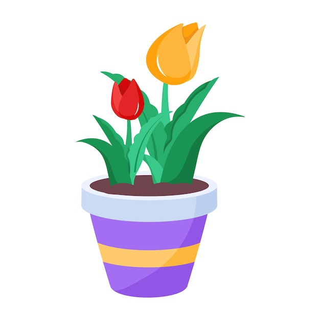 A flower pot with a tulip in it.