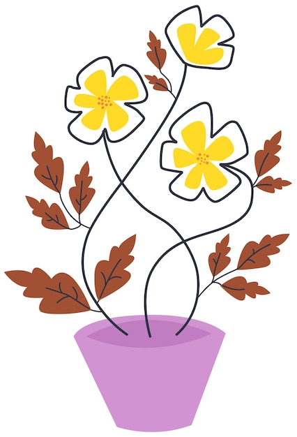 A flower pot with two yellow flowers in it.