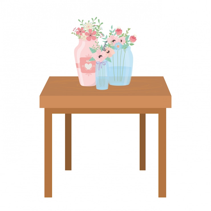 Vector flower pots over table