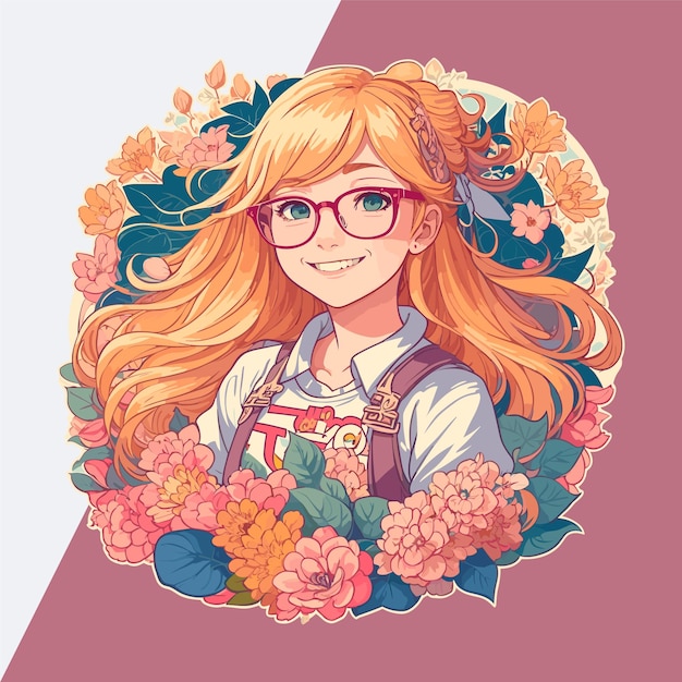 Flower Power Girl levendige vectorillustratie voor stickers, logo's en T-shirtafdrukken