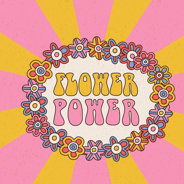 Flower power kaartsjabloon inspirerende hippie zin hand getrokken hippie tekst motiverende citaat vint