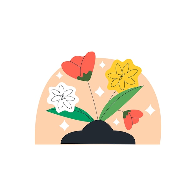 Flower In The Rock Vector Nature Illustration