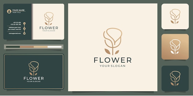 Flower rose beauty with line art style logo use cosmetics spa logo design and business card design