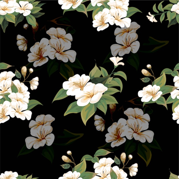 Flower seamless pattern on black