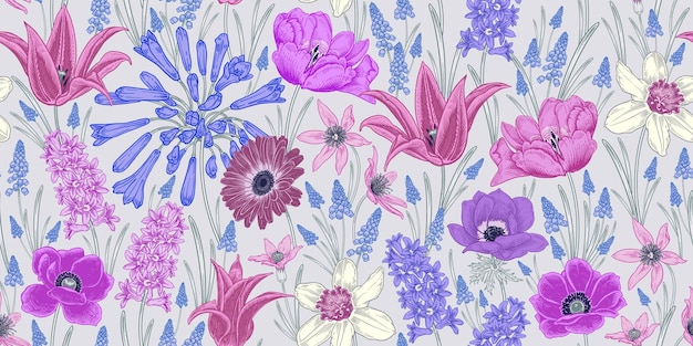 Vector flower seamless pattern vintage spring background vector