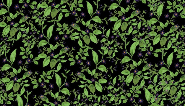 Flower seamless pattern with abstract floral branches with leaves, blossom flowers and berries.