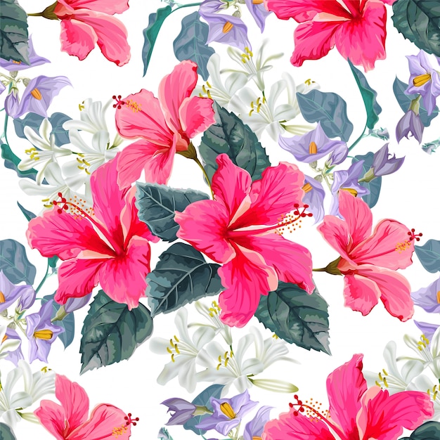 Flower seamless pattern with hibiscus flower