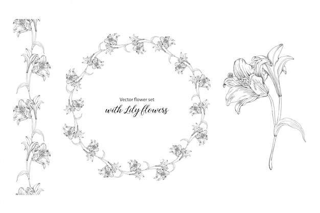 Flower set with lily flowers