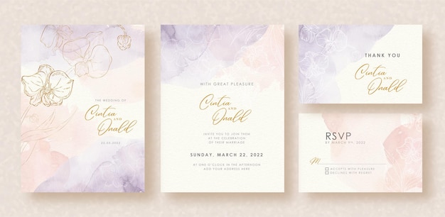 Flower shapes splash watercolor background on wedding invitation