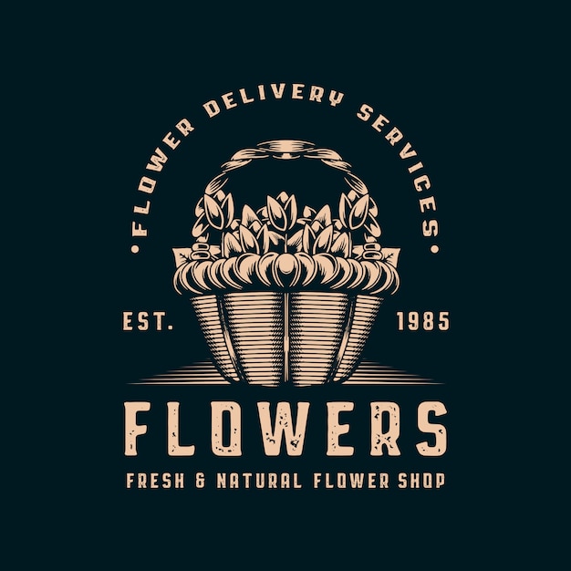 Vettore negozio di fiori vintage logo design