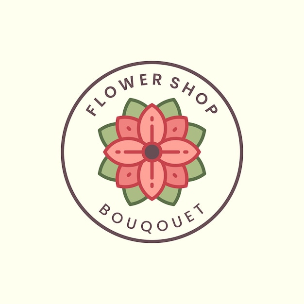 Flower shop with vintage color and emblem style logo icon vector illustration nature floral template design