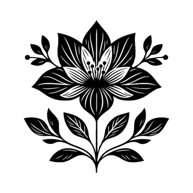 Vector flower silhouette with a simple black outline on a white backgroun